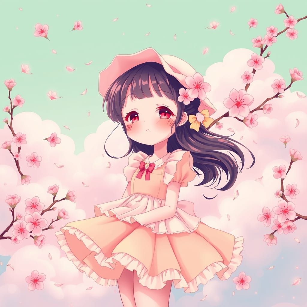 Kawaii Anime Girl in Pastel Wonderland