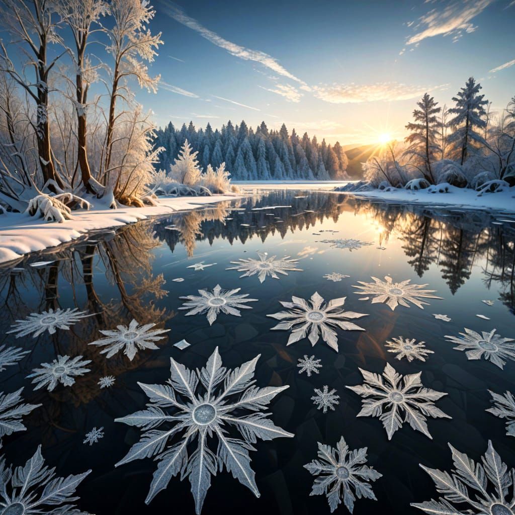Surreal Fractal Winter Landscape with Intricate Ice Crystals...