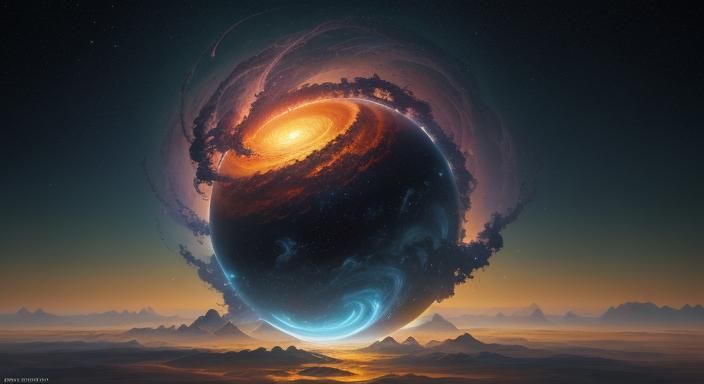 Godlike Figure Creates Planet in Cosmic Oil Painting