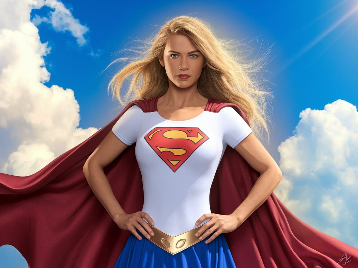 Supergirl as a Photorealistic Superheroine in a Dynamic Comi...