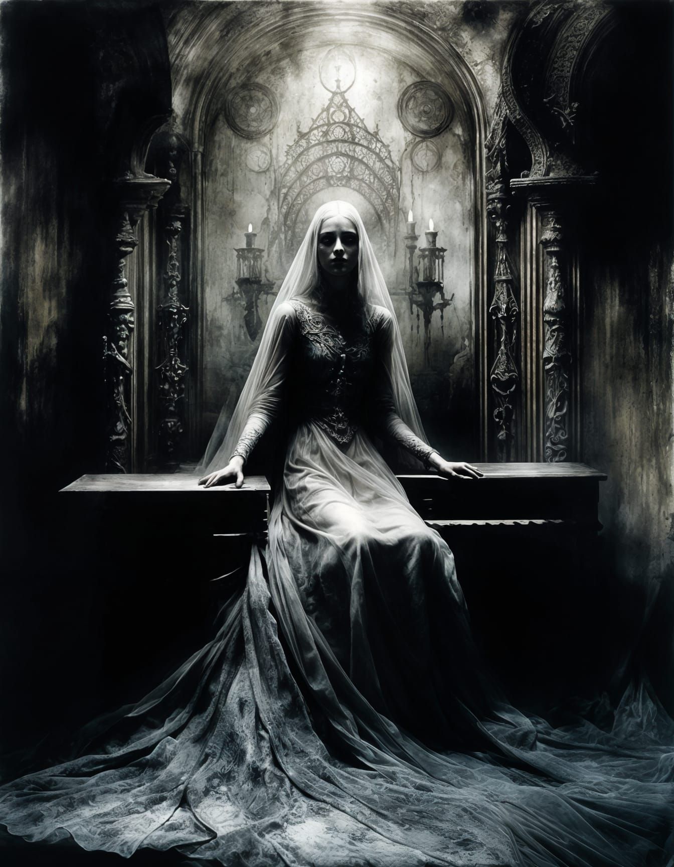 Ghost Woman Portrait on Metal Throne