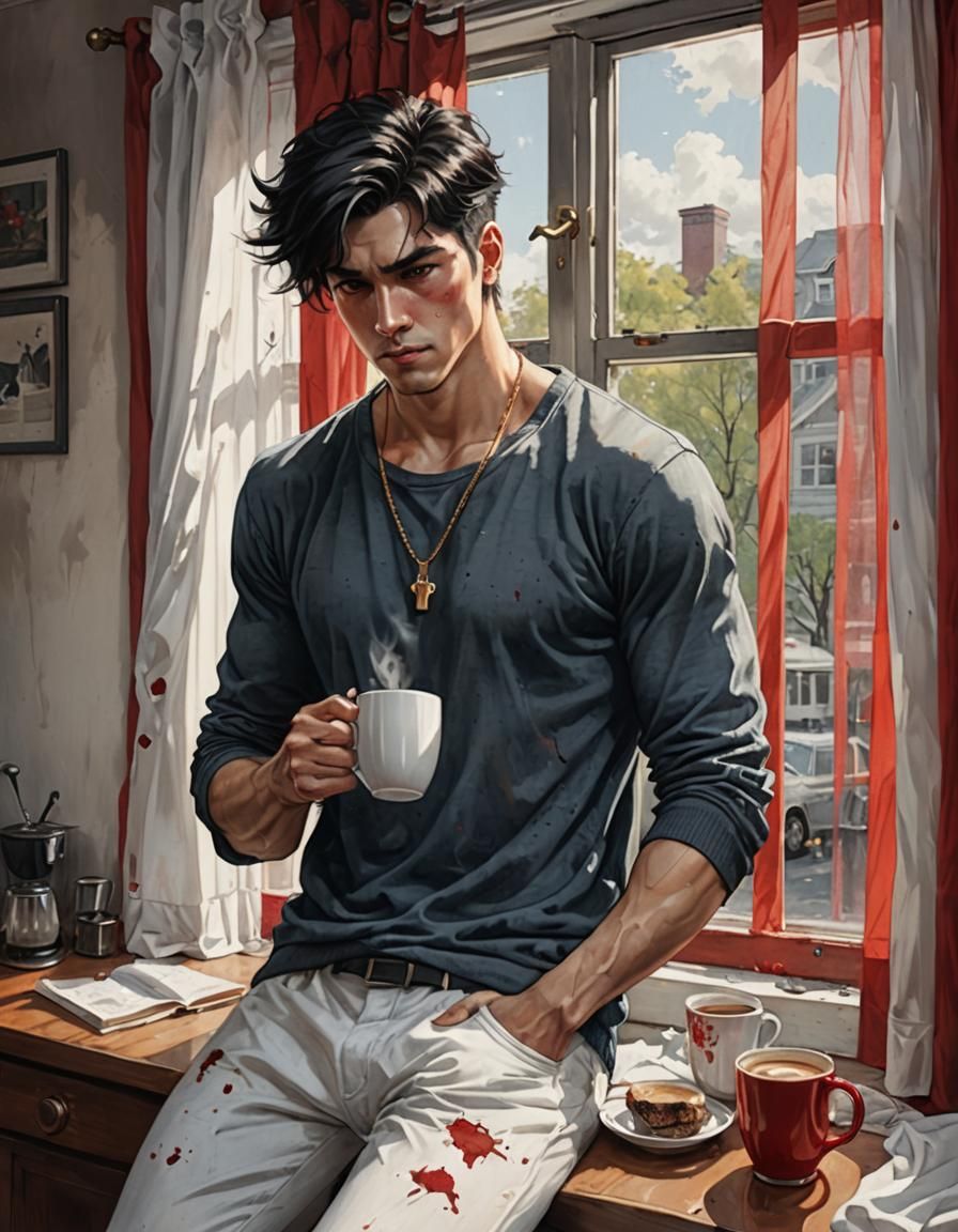 Cinematic Portrait of a Man Gazing out of Window