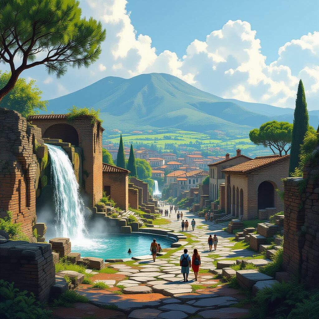 Pompeii Ruins on Verdant Italian Plain