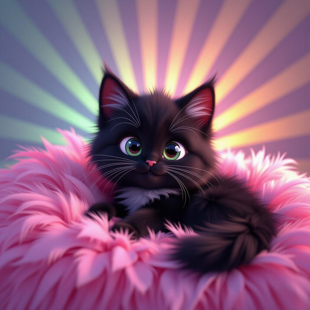 Cute Fluffy Kitten in Feather Bed