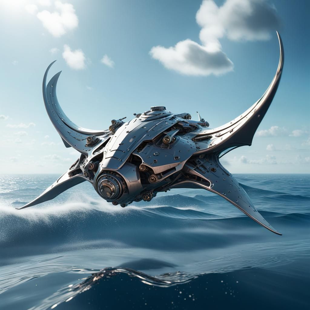 Futuristic Manta Ray Aircraft Over Ocean in 8K