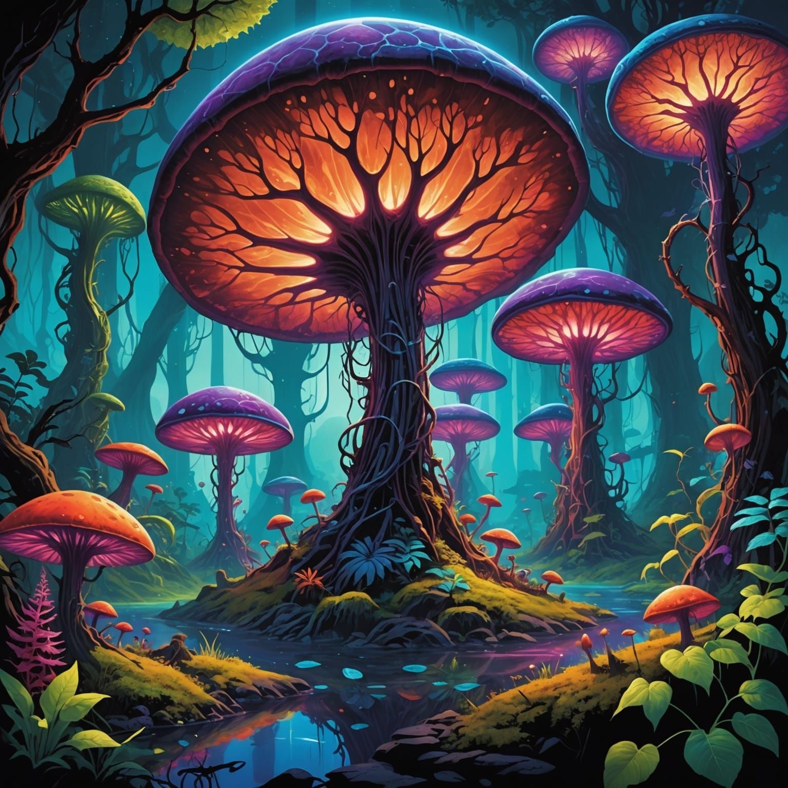 Bioluminescent Alien Plant Life in Graffiti Art Style