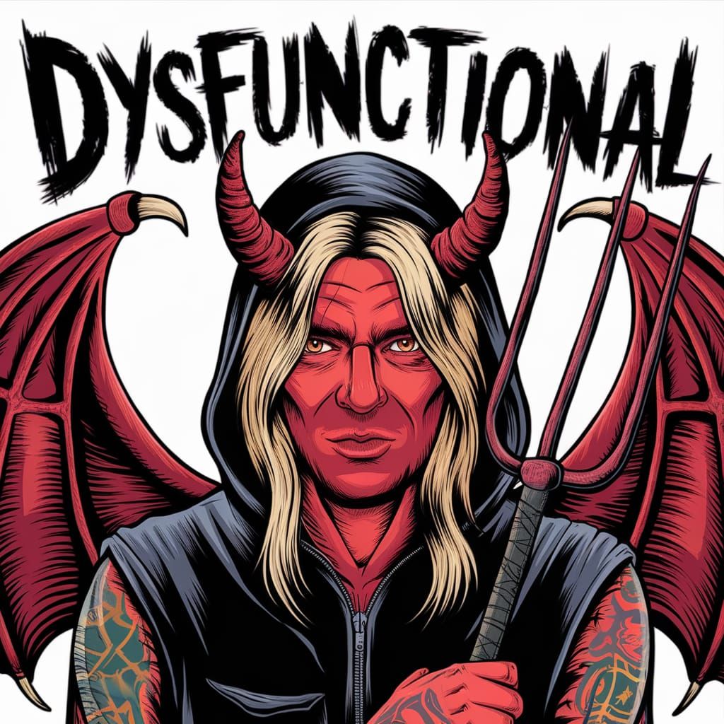 Blonde Demon with Devil Horns and Tattoos