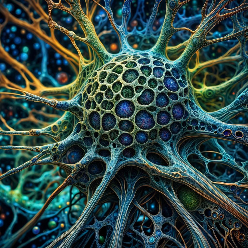 Intricate Bioluminescent Neural Network in Psychedelic Art S...