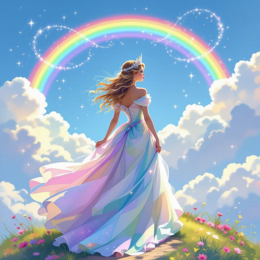 Whimsical Princess at Rainbow's End in Pastel Gown