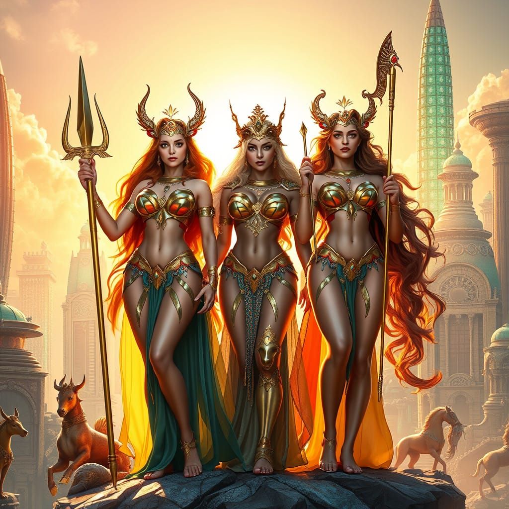 Curvy Goddesses of Atlantis in Futuristic Victory