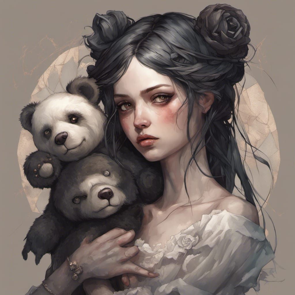 Sad Gothic Doll with Broken Heart, Detailed Portrait