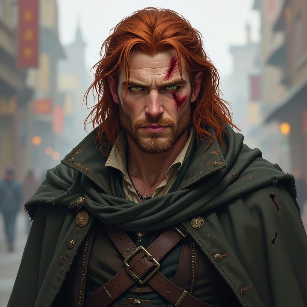 Rugged Warrior with Scars and Red Hair
