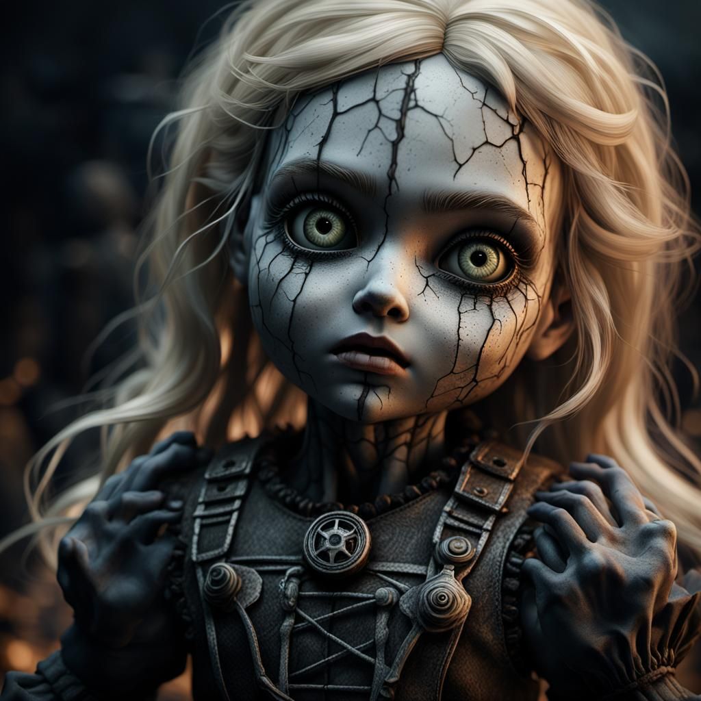 Unsettling Scary Doll in Detailed Charcoal Drawing