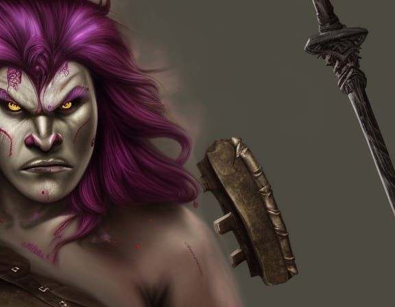 Fantasy Art: Purple-Skinned Orc Barbarian with Red Hair