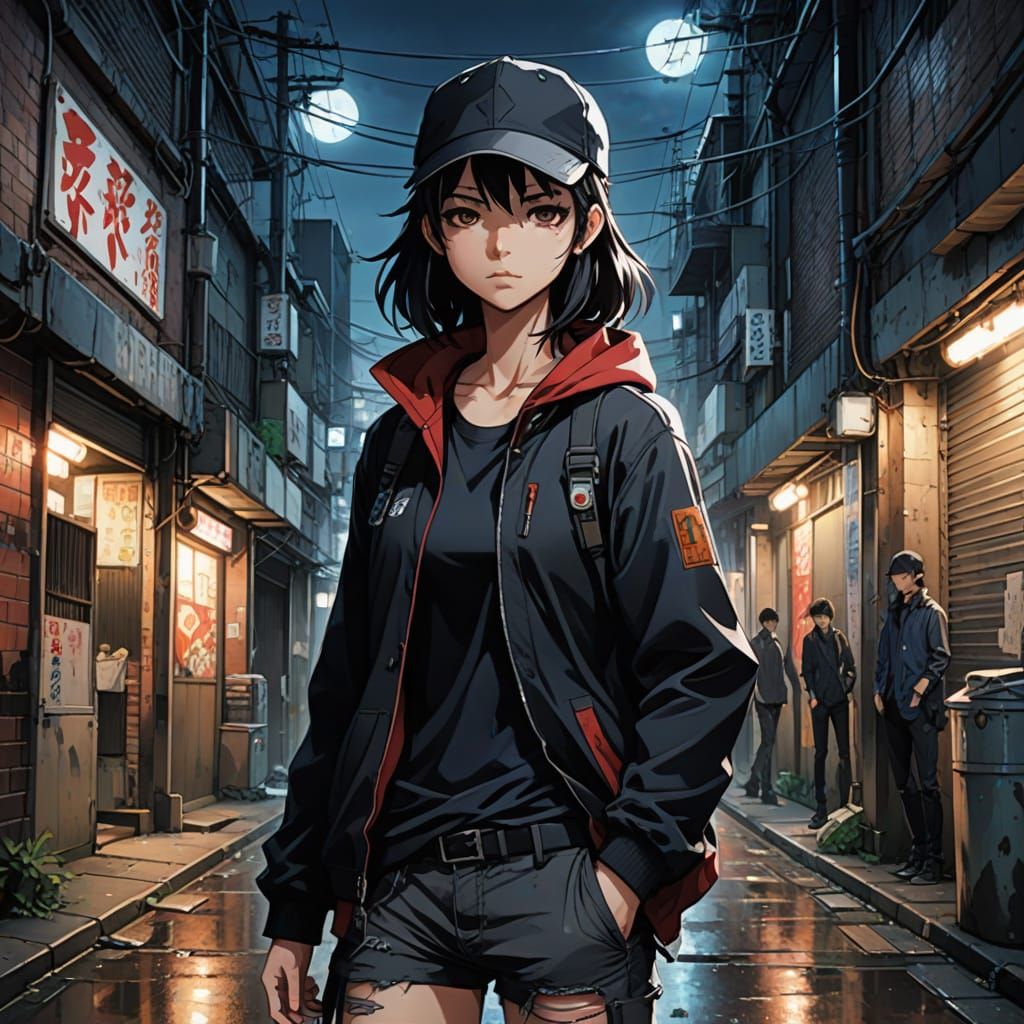 Edgy Anime Tomboy Girl in Moody Alleyway