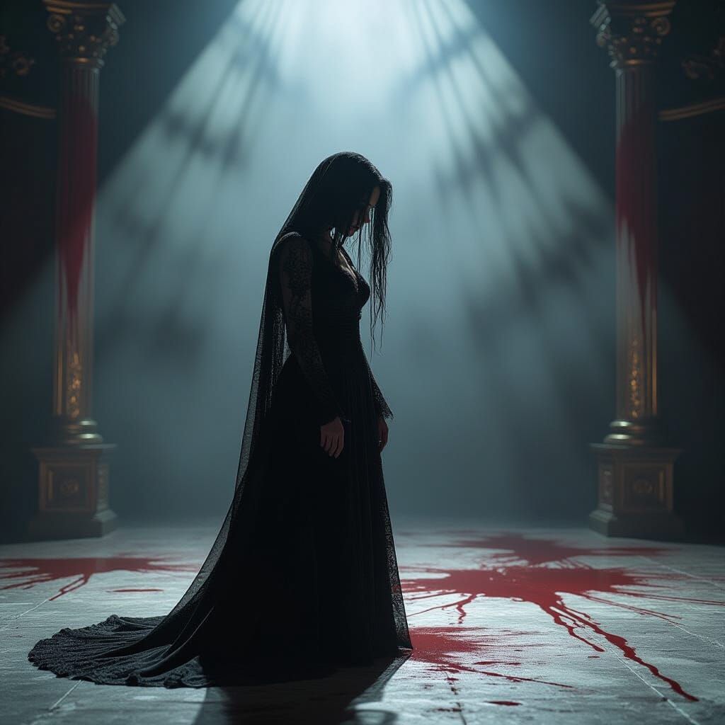 Dramatic Figure on Stage in Dark Fantasy Style