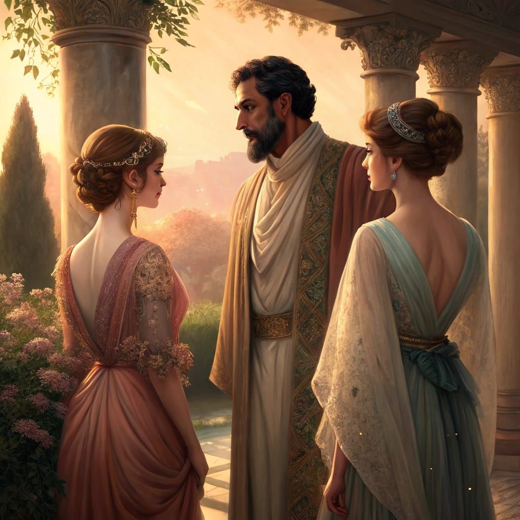 Man with Two Women in Romantic Realism Style