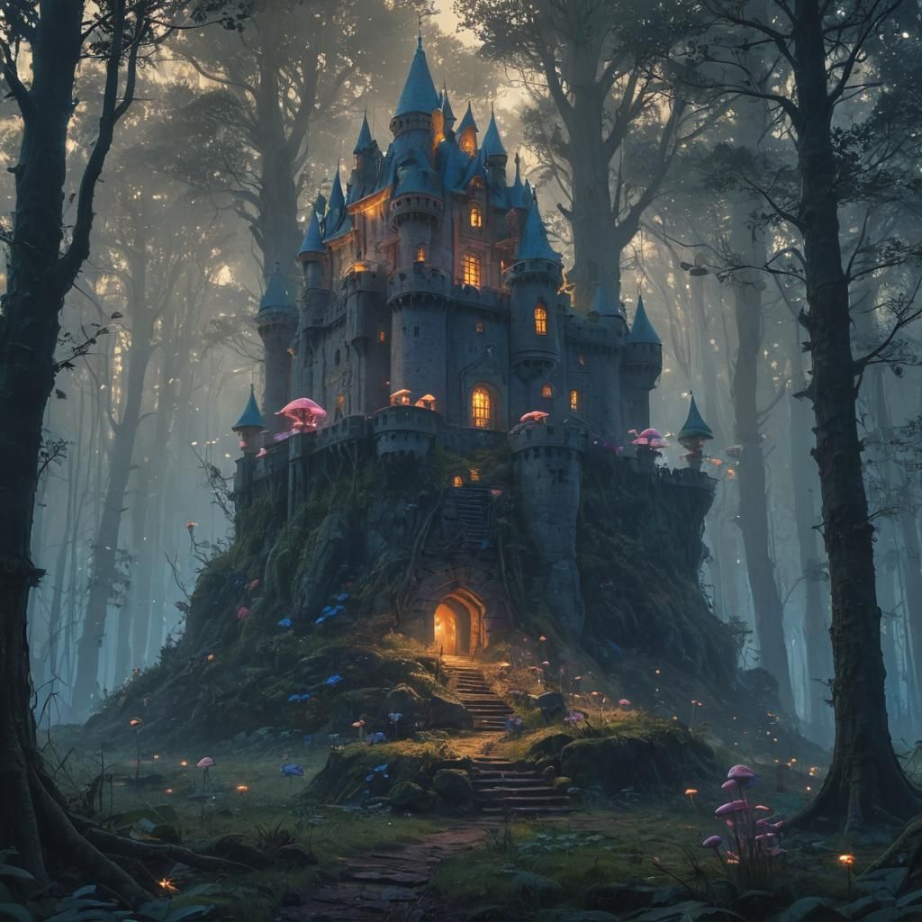 Majestic Castle in Mystical Forest: Fantasy Concept Art
