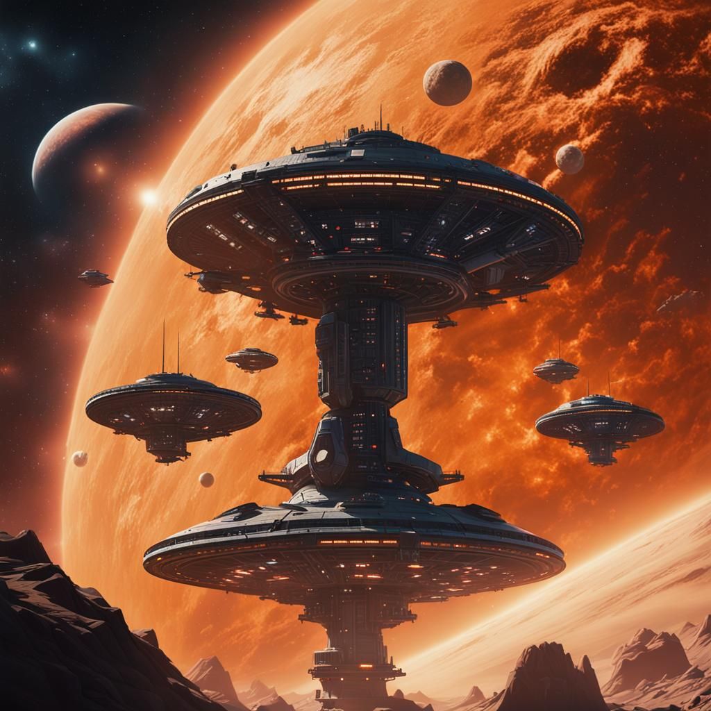 Dramatic Starbase in Orange Nebula Film Still