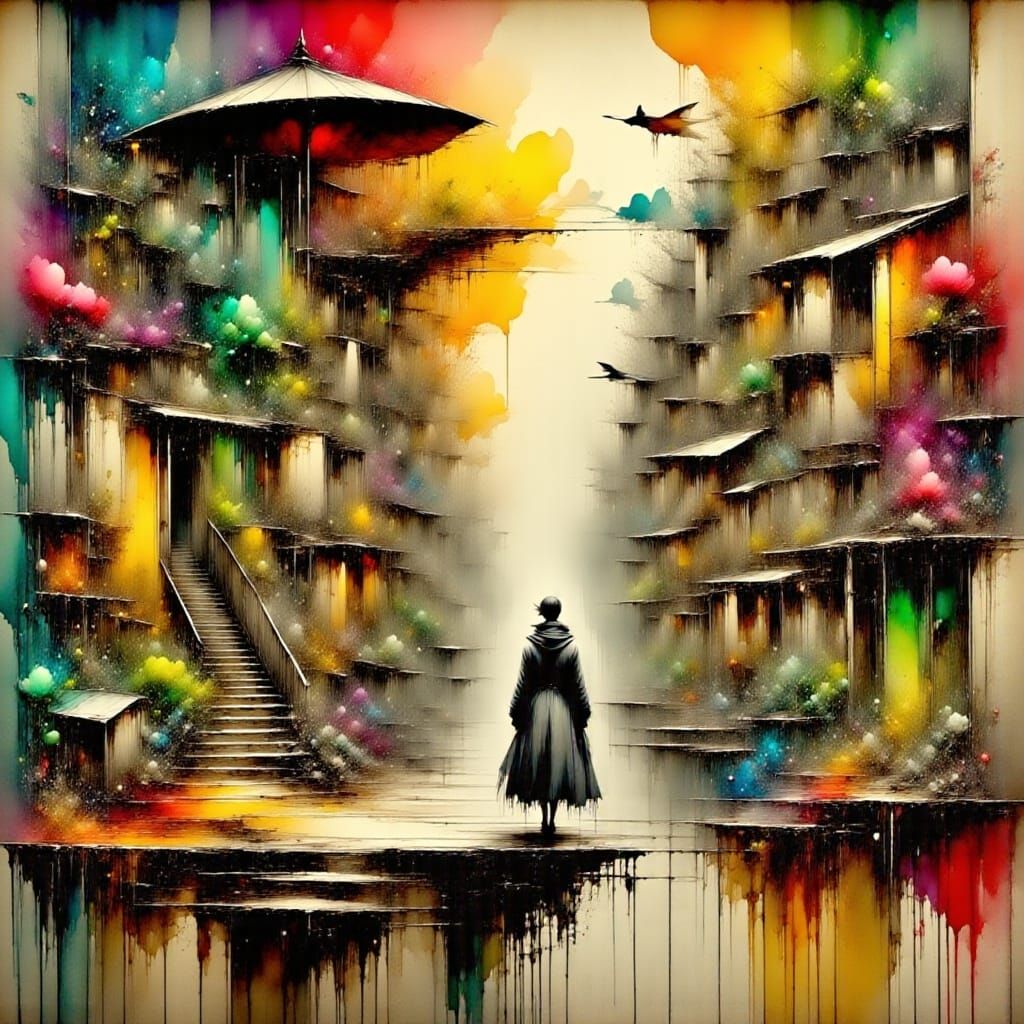 Rat Detective in Ruined City Comic Book Style