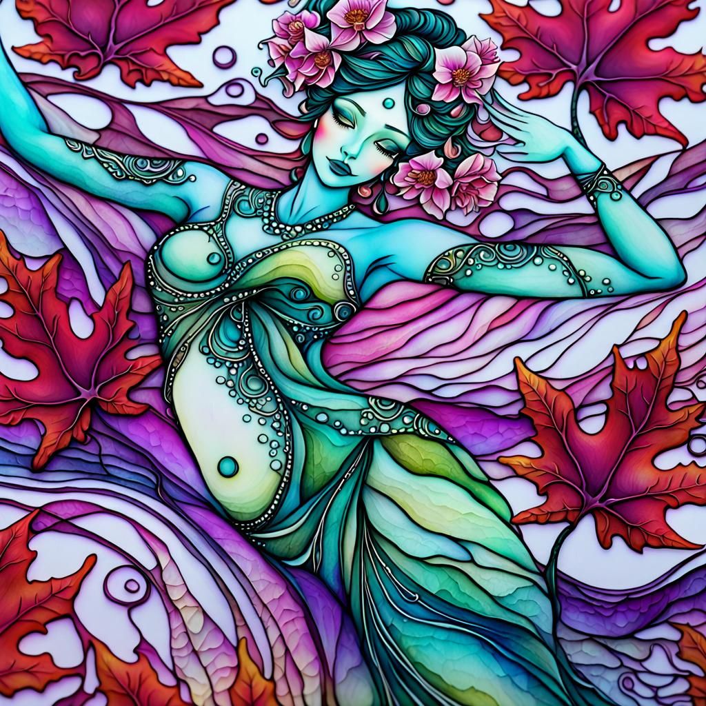Canadian Maple Leaf Dryad Goddess with Botanical Details
