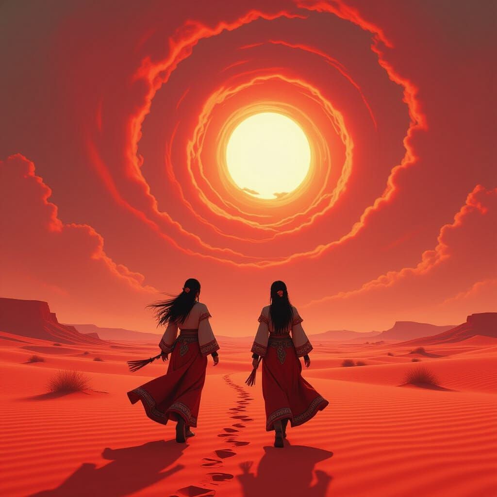 Two Shaman Women Singing in a Red Desert