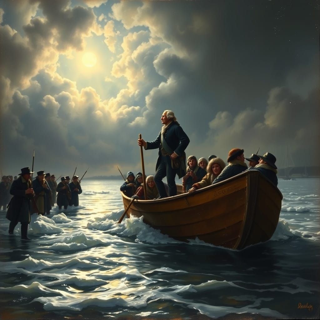 Heroic Washington Crosses the Icy Delaware in 19th-Century R...