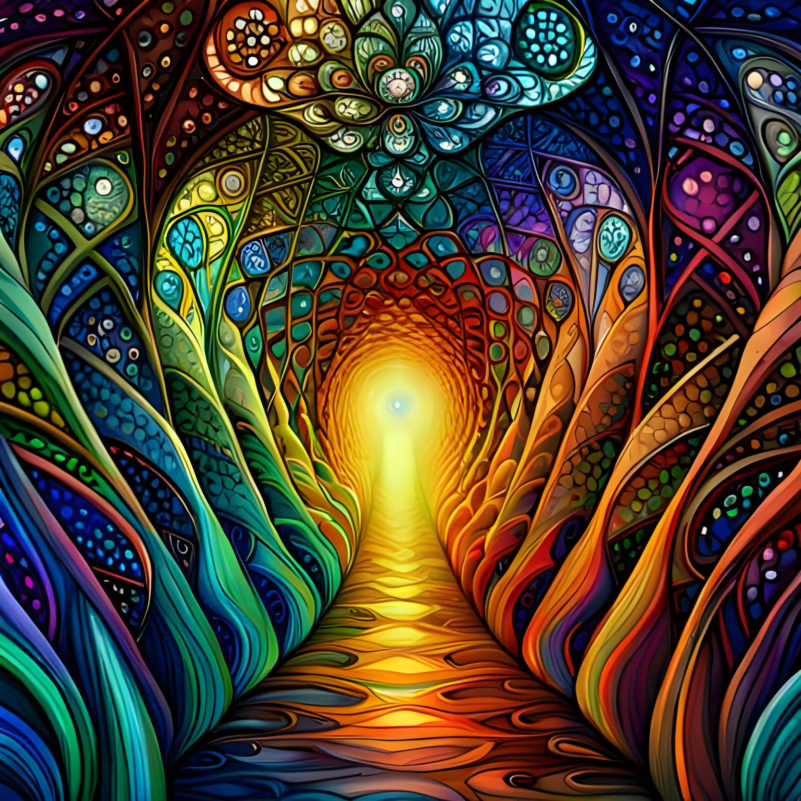 Rainbow Stained Glass Window in Abstract Fractal Art