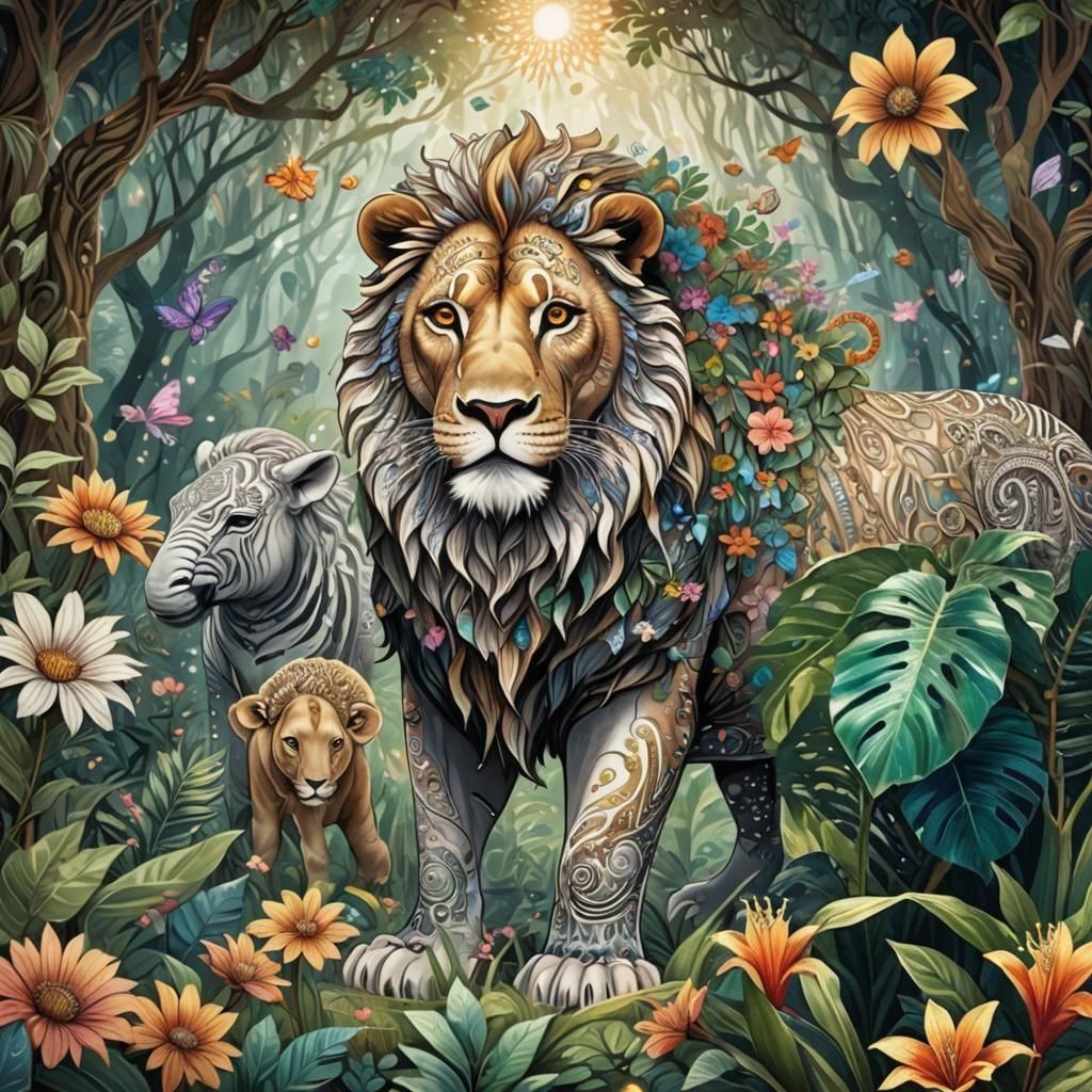 Fantastical Jungle Animals in Detailed Matte Painting