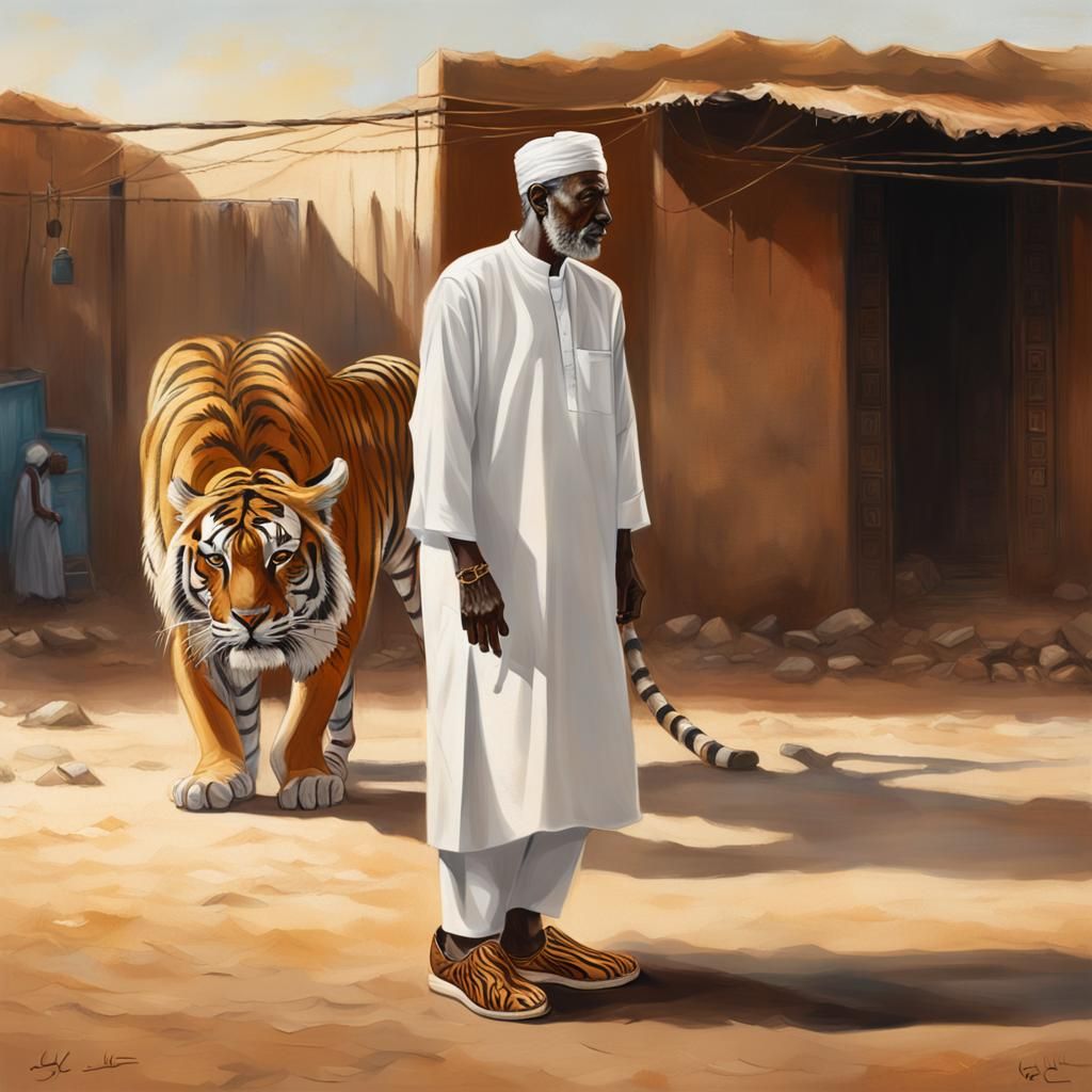 Sudanese Man Portrait with Tiger Skin Shoes