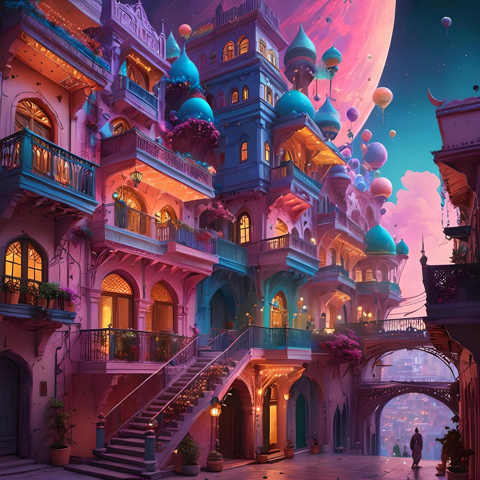 Colorful Building on Fantasy Planet with Fairy City