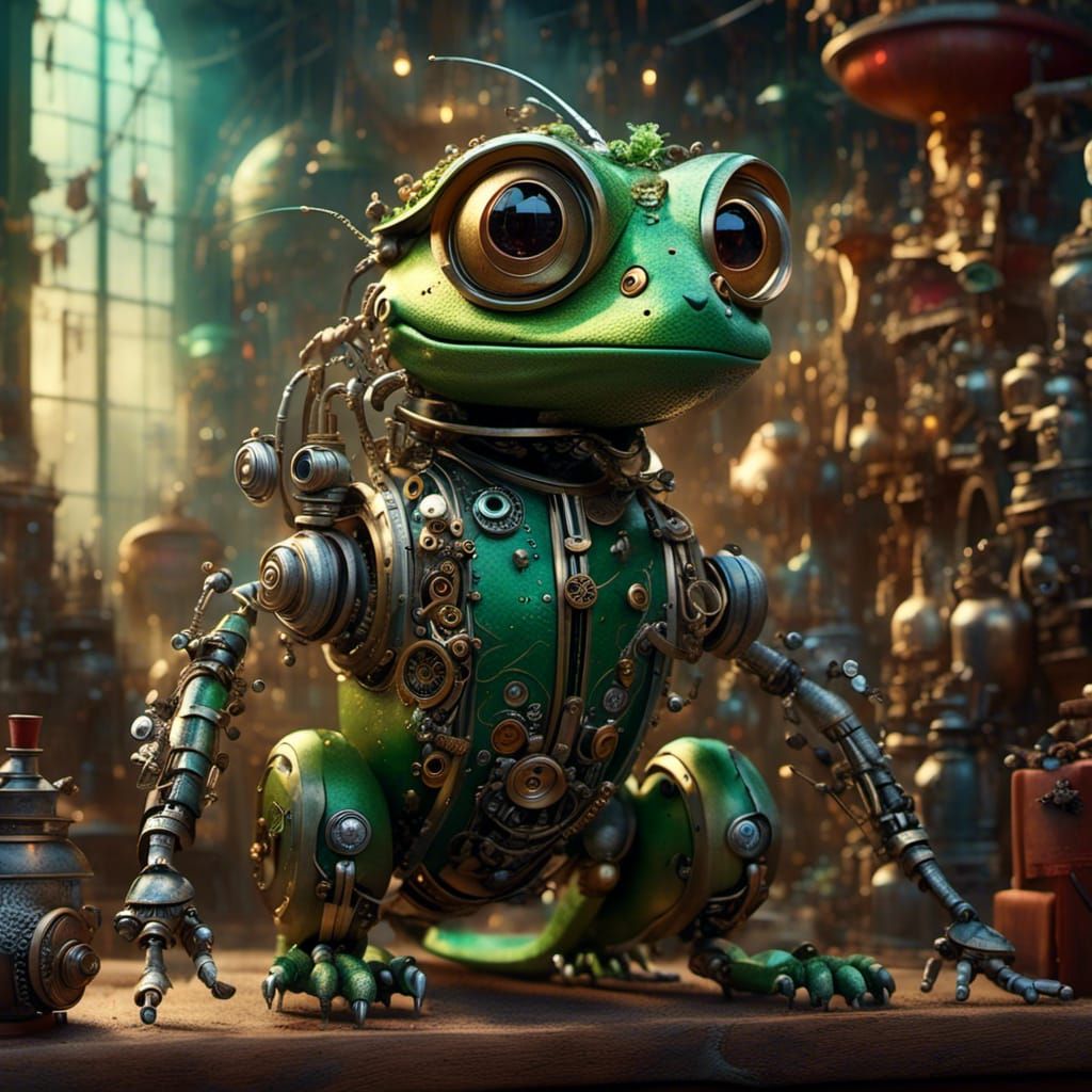 Mechanical Green Lizard in Cosmic Village