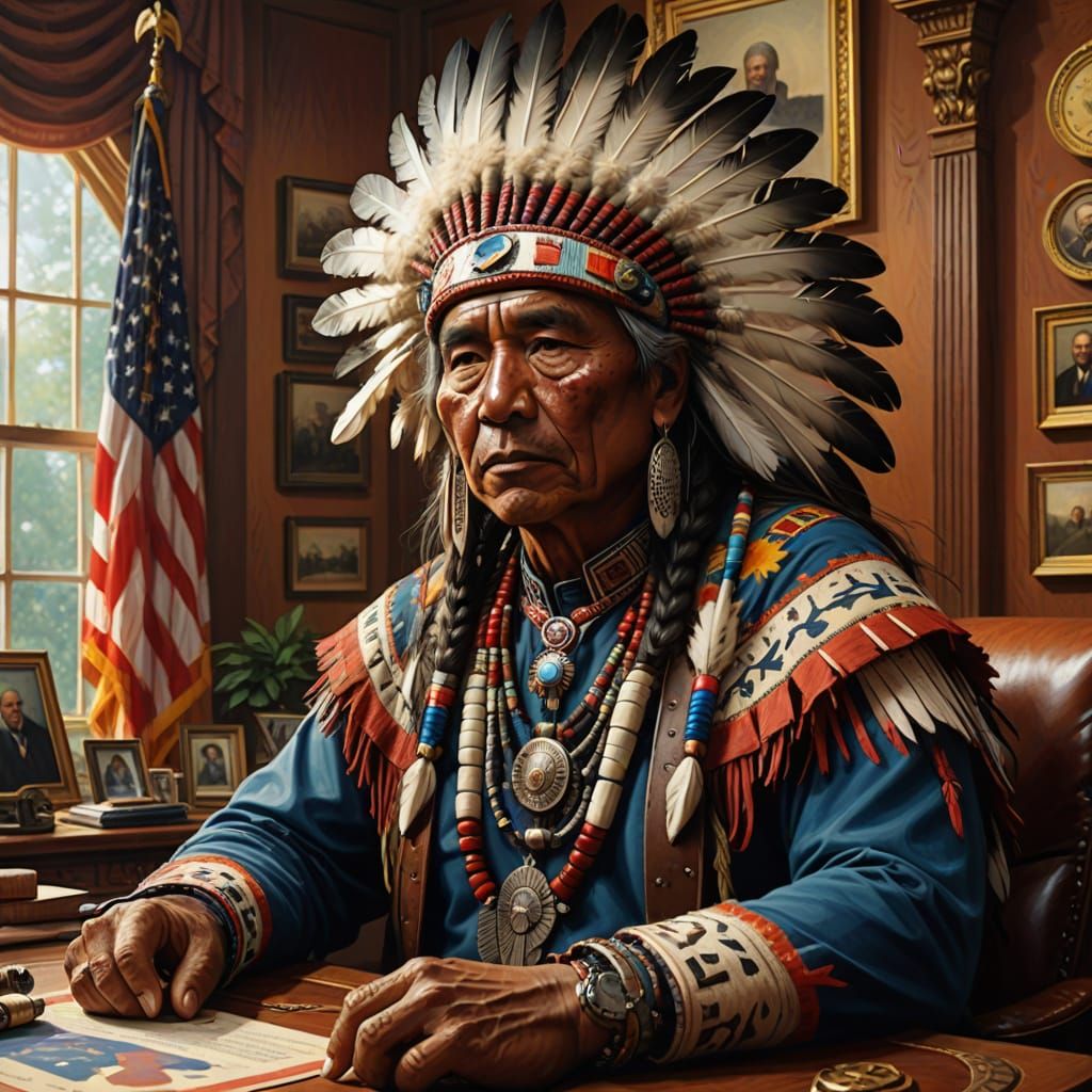 Surreal Indigenous Leader Occupies Oval Office