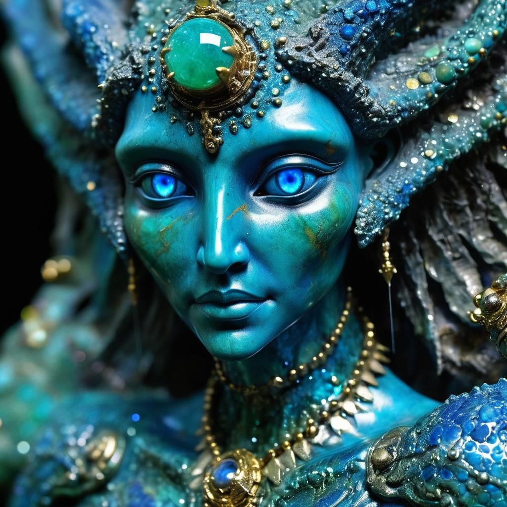 Mystical Alien Face in Electroplated Chrysocolla Style