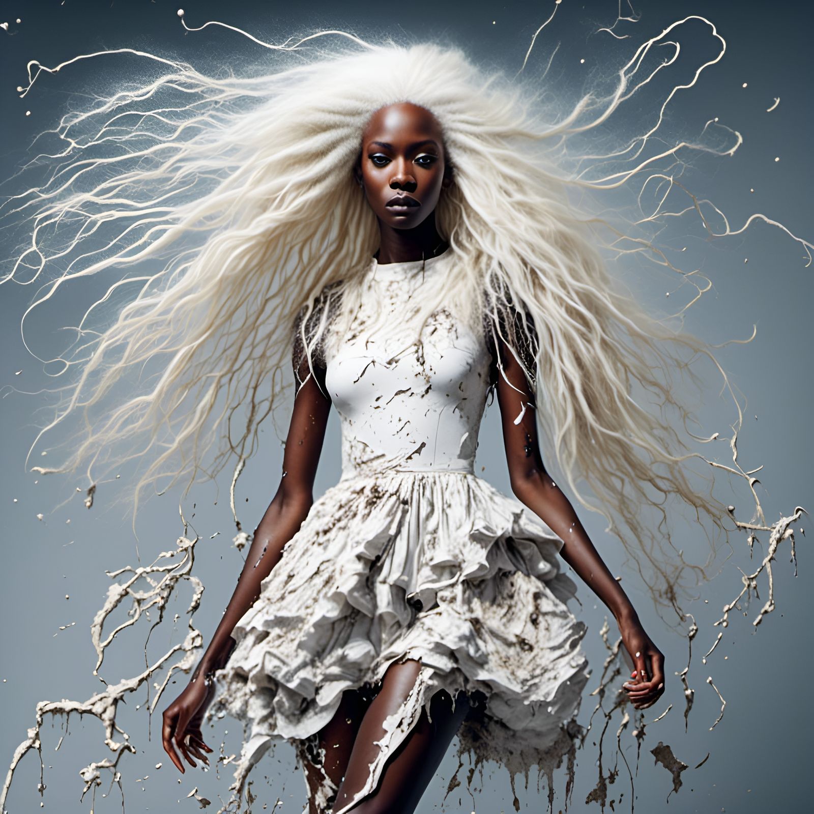 Albino Model in Hyperdetailed Fashion Portrait