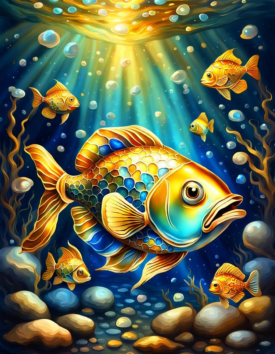 Magical Fish in Imperial Gold Hues