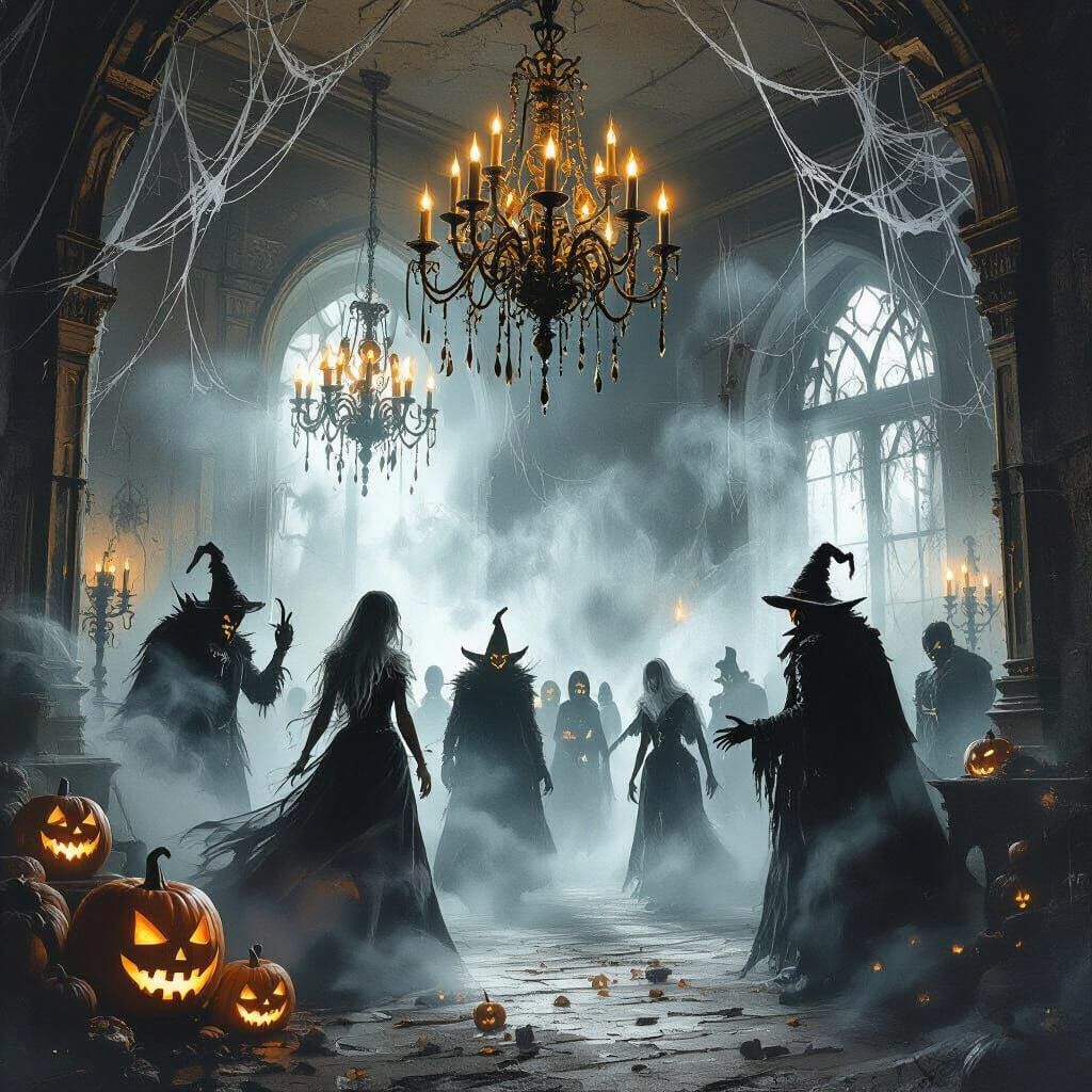 Halloween party, scary surroundings,