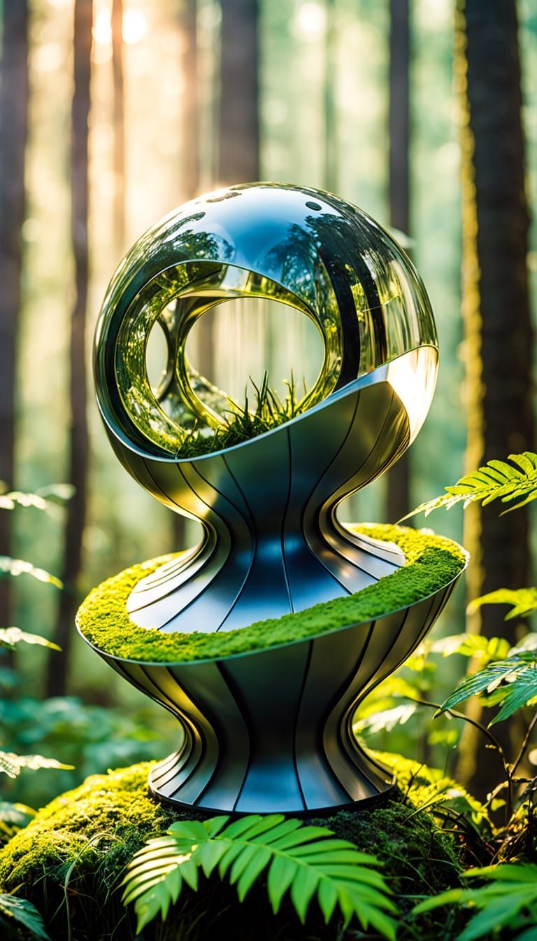 Ethereal Futuristic Sculptures in Misty Forest