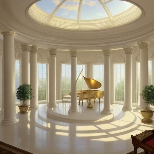 Ethereal Marble Hall with Golden Bed, Fantasy Art