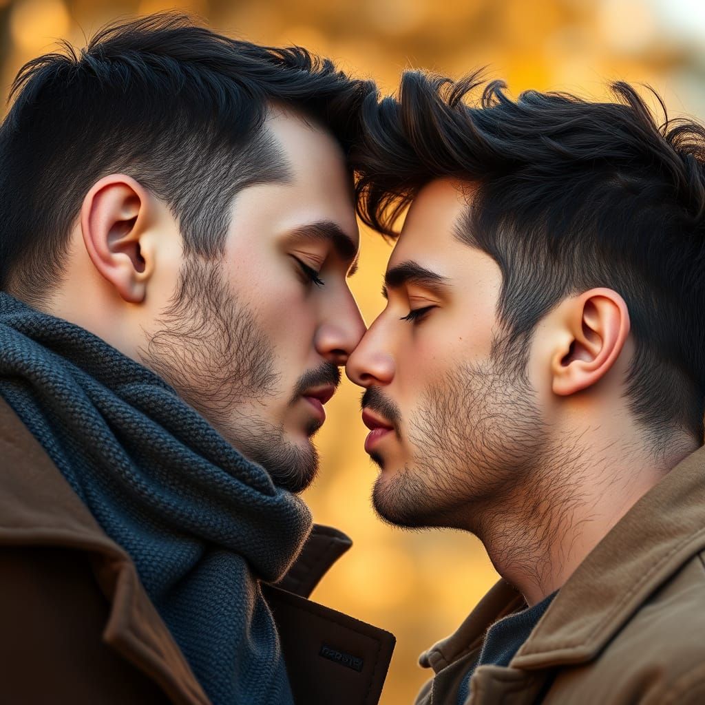Romantic Kiss Between Two Handsome Men