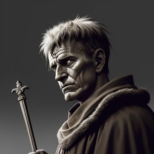 Caesar Receives Vercingetorix's Swords in Sepia Tone