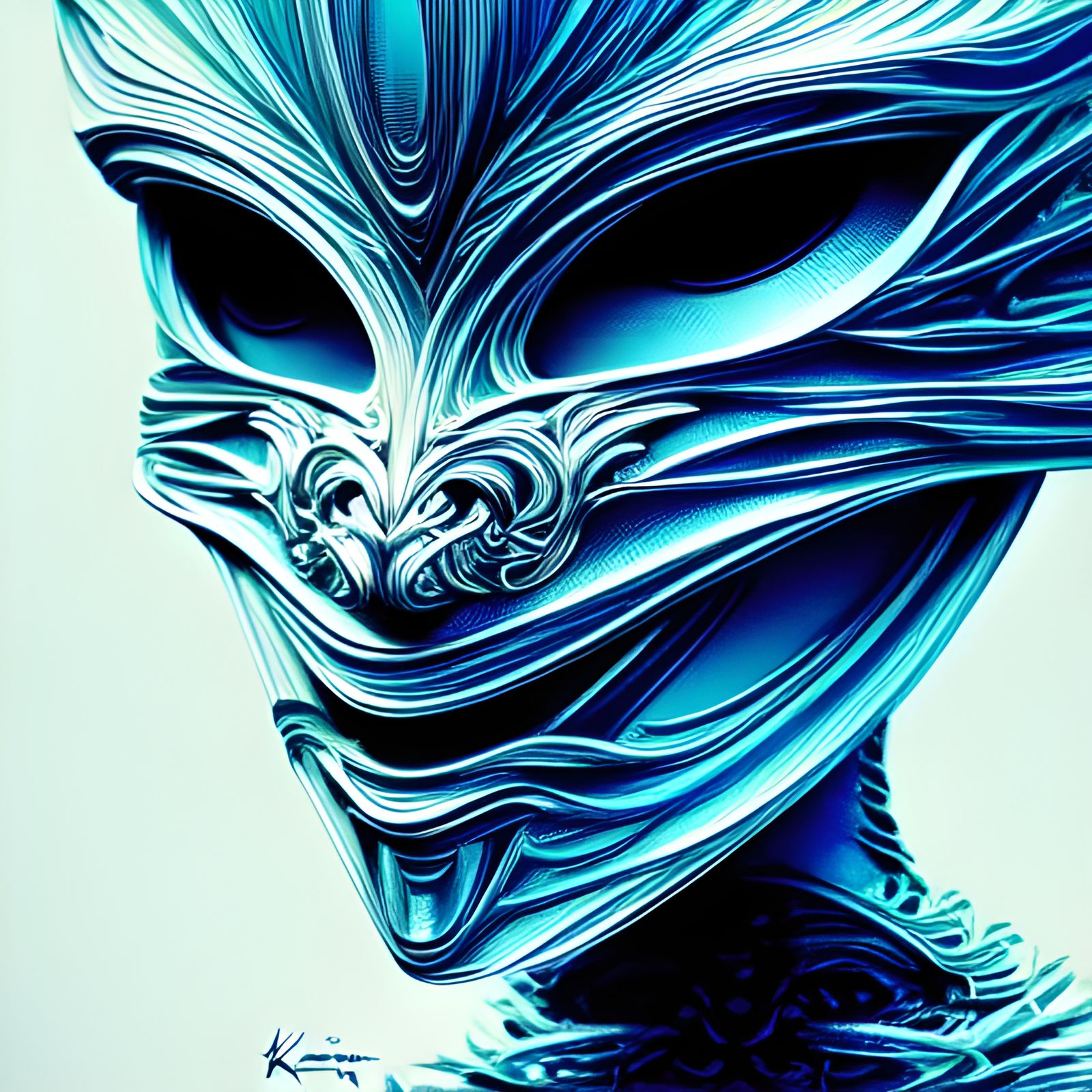 Intricate Silver-Blue Splash in Digital Art Style