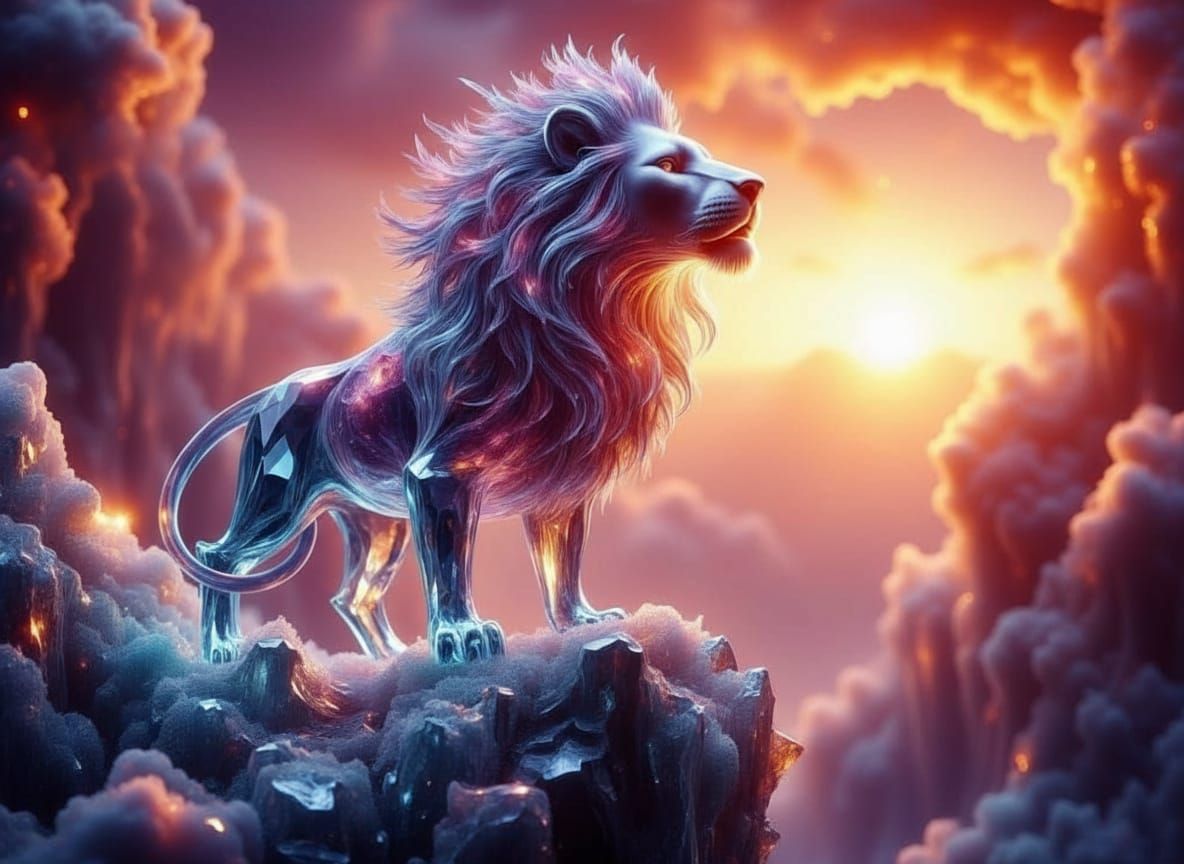 Diamond Lion Roaring at Sunset