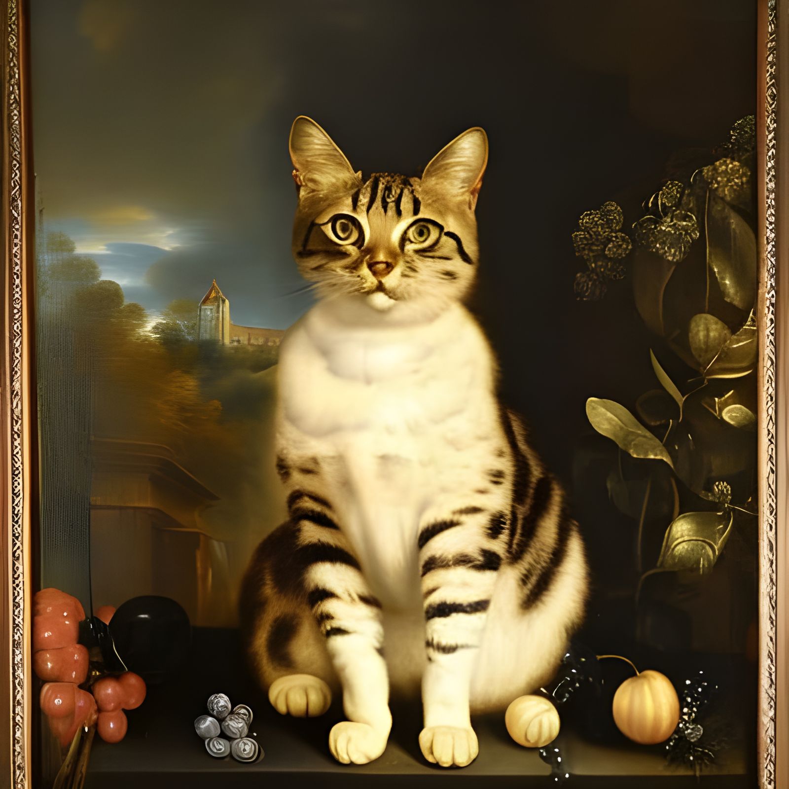 Victorian Cat Portrait in Baroque Still Life