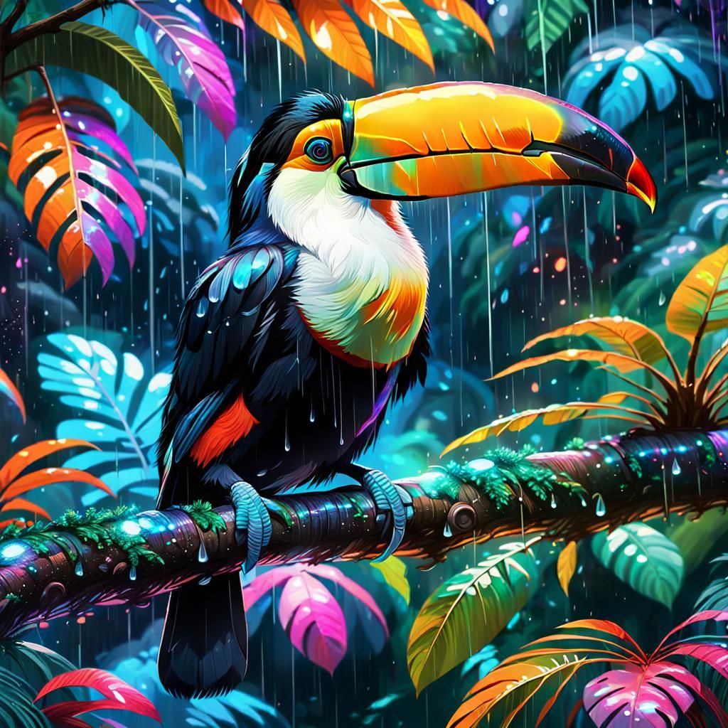 Holographic Cosmic Toucan in Astral Rainforest