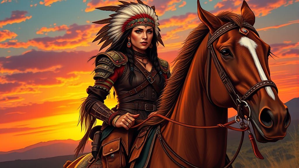 Native American Warrior Bounty Hunter in Comic Book Style