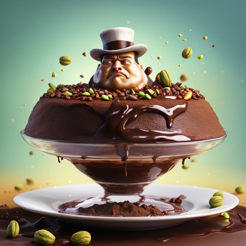 Fat man in chocolate soufflé.