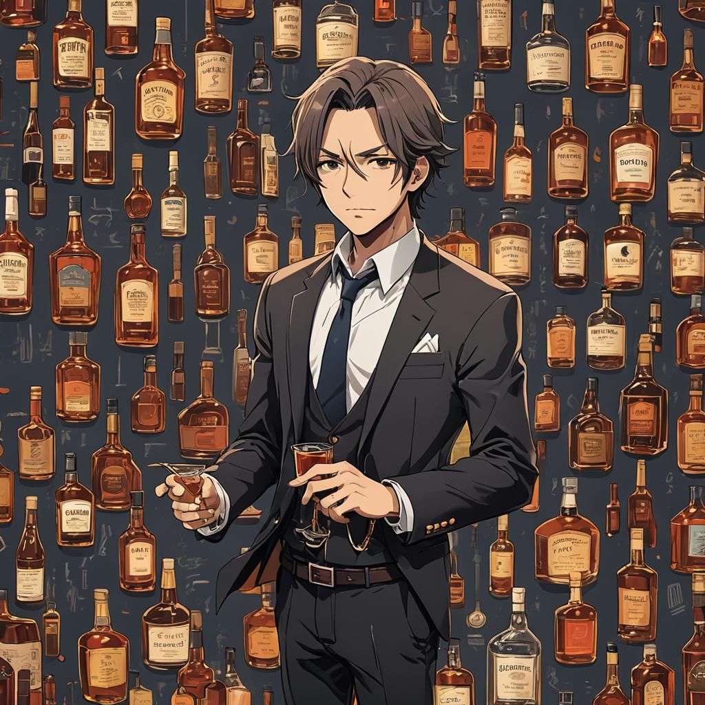 Anime Style Bourbon Illustration, Cel-Shaded Art