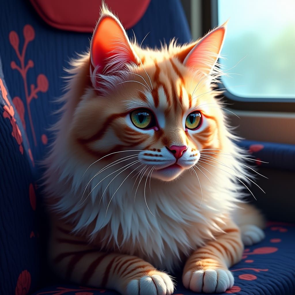 Tabby Angora Cat on Couch: Hyperrealistic Splash Art