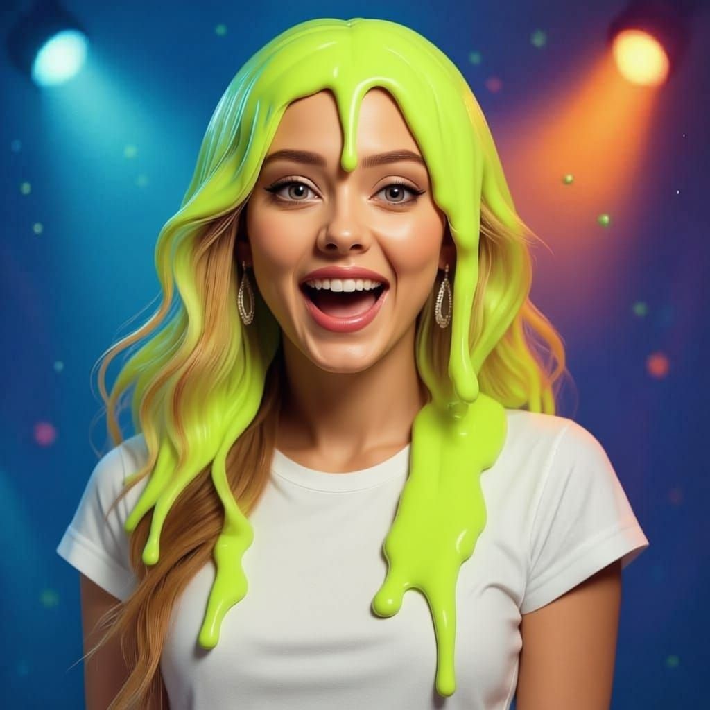 Woman Enjoying Nickelodeon Sliming with Dangling Earrings